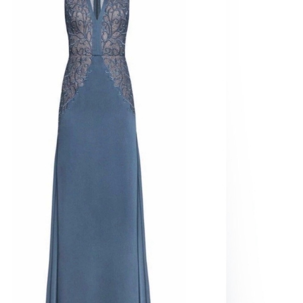 BCBG Elegant Blue Lace-Accent Evening Gown